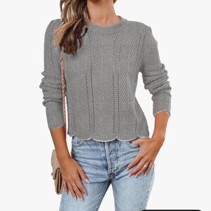 Elegant Gray Chevron  cable Knit Sweater